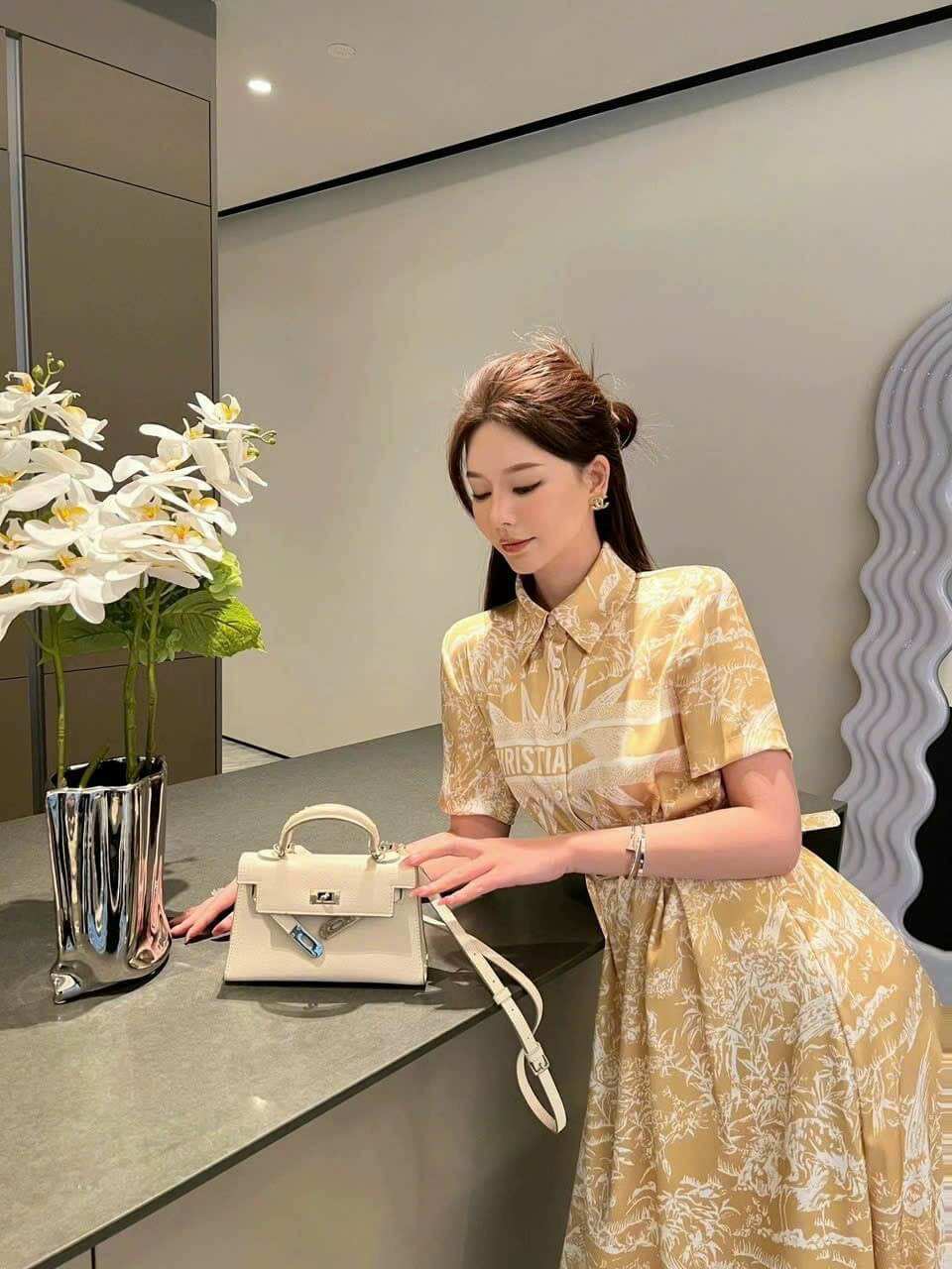 ĐẦM LỤA HỌA TIẾT DIOR KÈM NỊT CAO CẤP D177